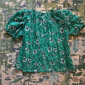Green floral top with puff sleeves